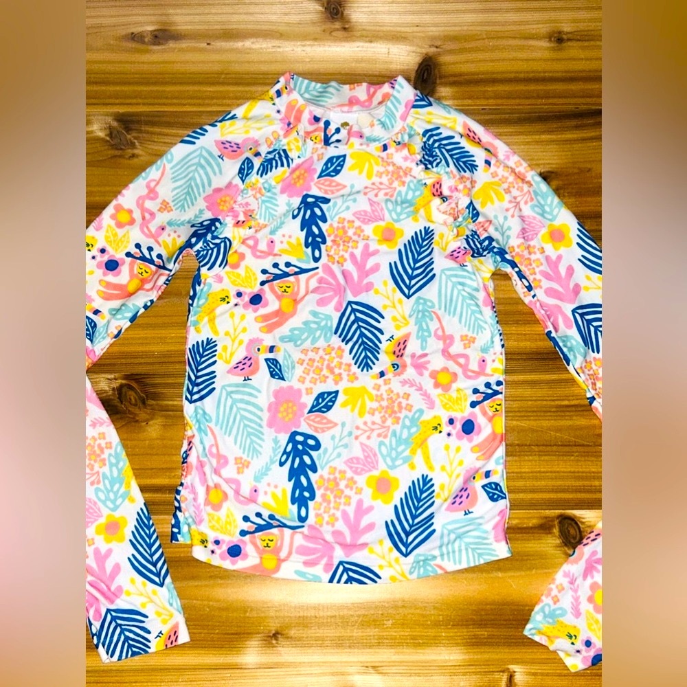 Tucker + Tate Long Sleeve Swim Shirt Girls size 7  Floral Birds Monkey